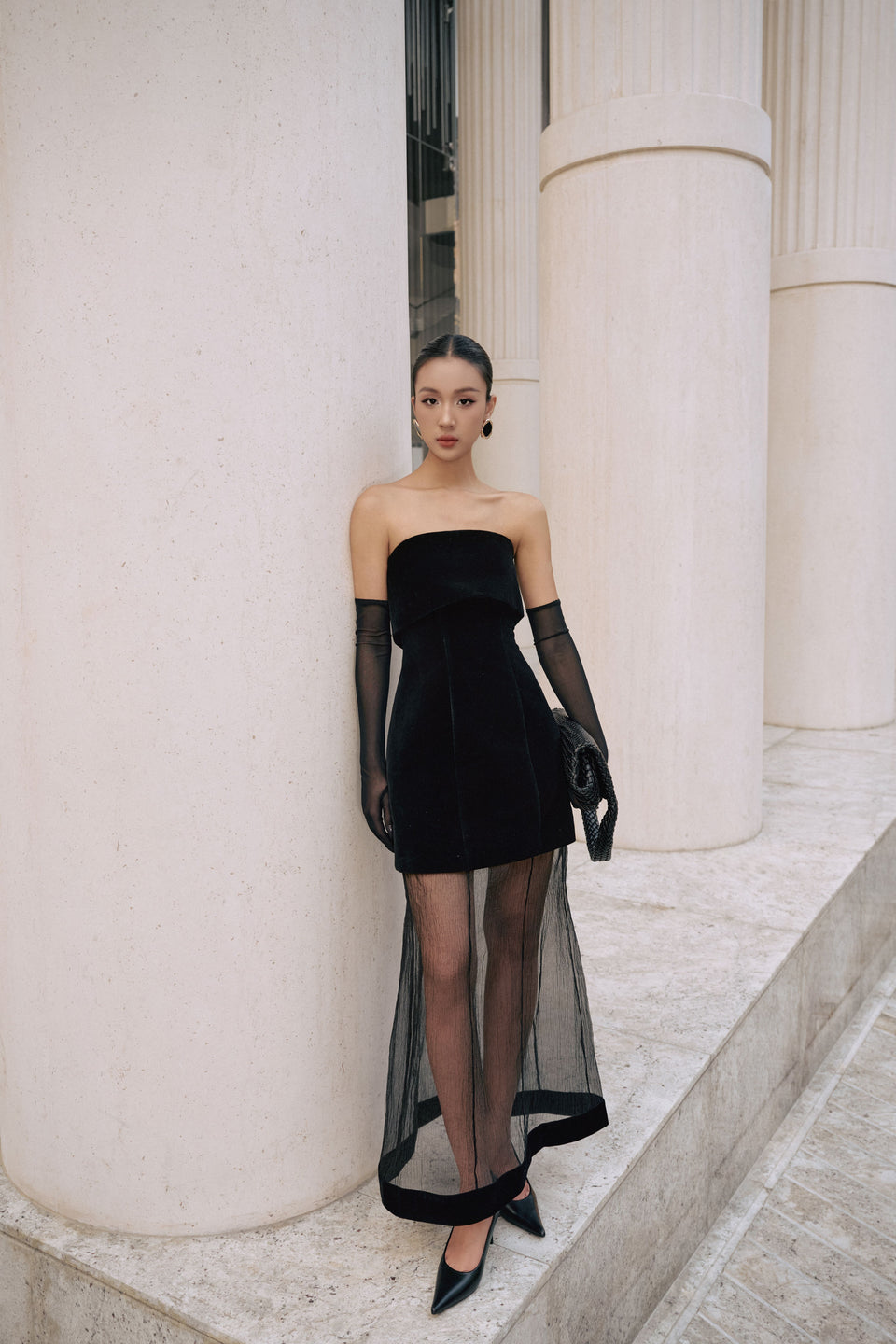 2054-Justin Tong Phoebe Organza Dress Black 4