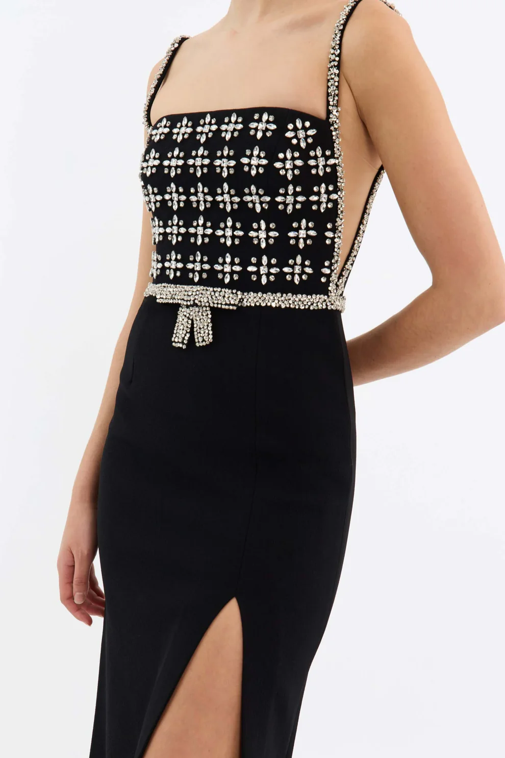 6199-RINA SPLIT GOWN 2403-1641 BLACK FREATURE