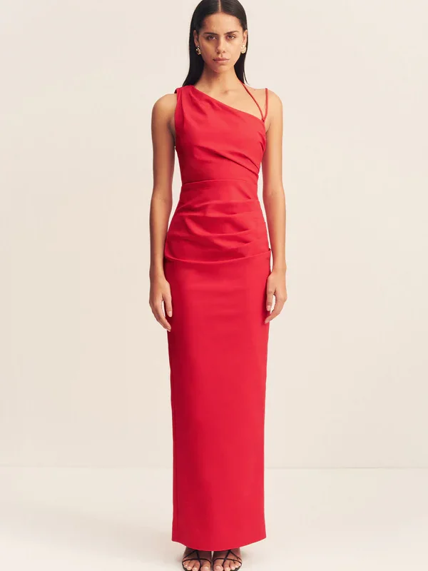 7062-110 Lani Asymmetrical Gathered Maxi Dress Chilli 1244423 1 R