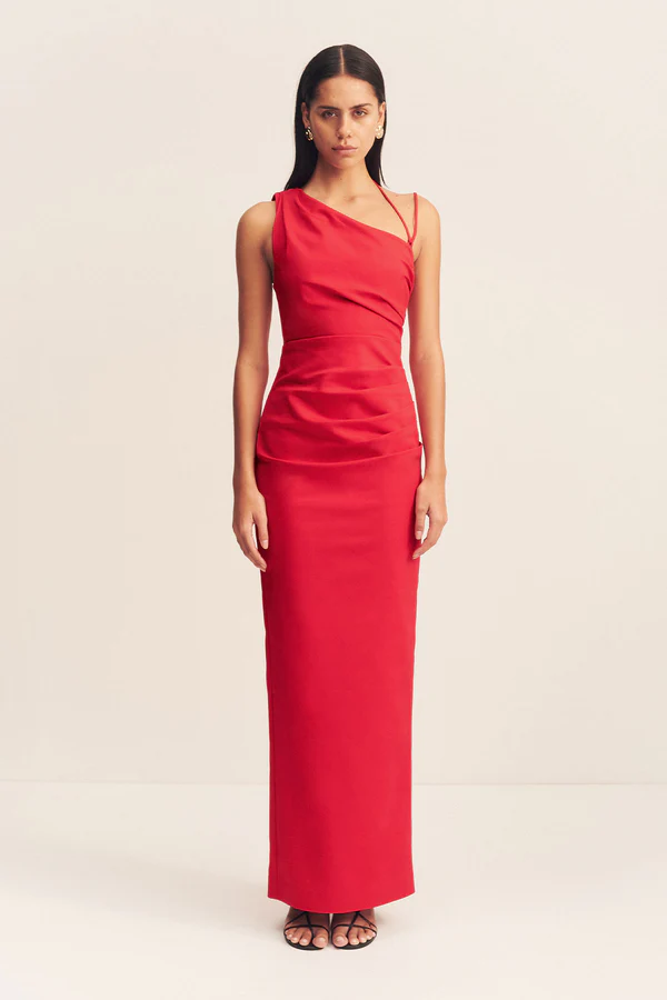 7062-110 Lani Asymmetrical Gathered Maxi Dress Chilli 1244423 1 R