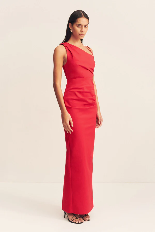 7062-110 Lani Asymmetrical Gathered Maxi Dress Chilli 1244423 2 R