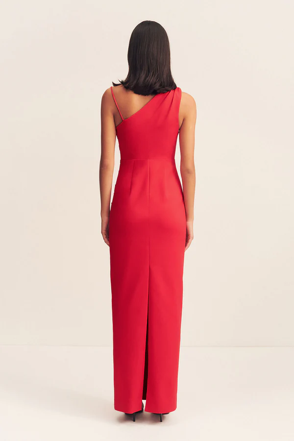 7062-110 Lani Asymmetrical Gathered Maxi Dress Chilli 1244423 4 R