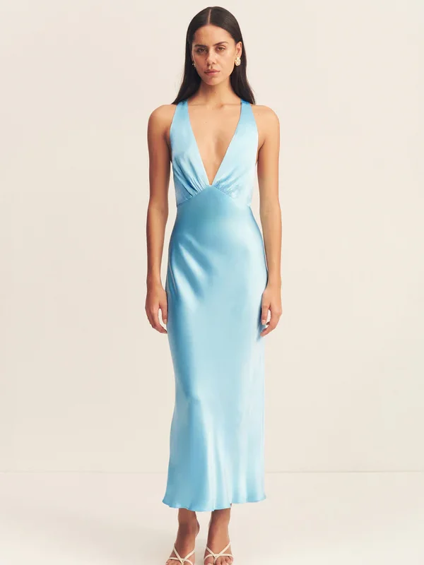 7062-87 La Lune Plunged Cross Back Midi Dress ICEBLUE 06235024 1 R