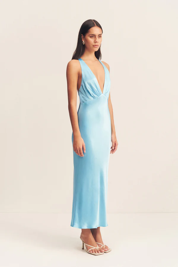 7062-87 La Lune Plunged Cross Back Midi Dress ICEBLUE 06235024 2 R