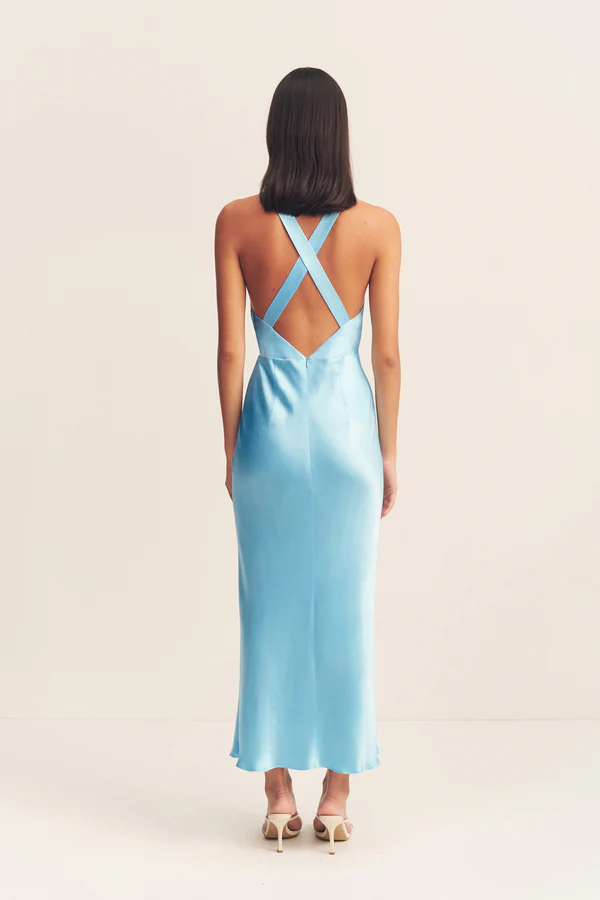 7062-87 La Lune Plunged Cross Back Midi Dress ICEBLUE 06235024 4 R