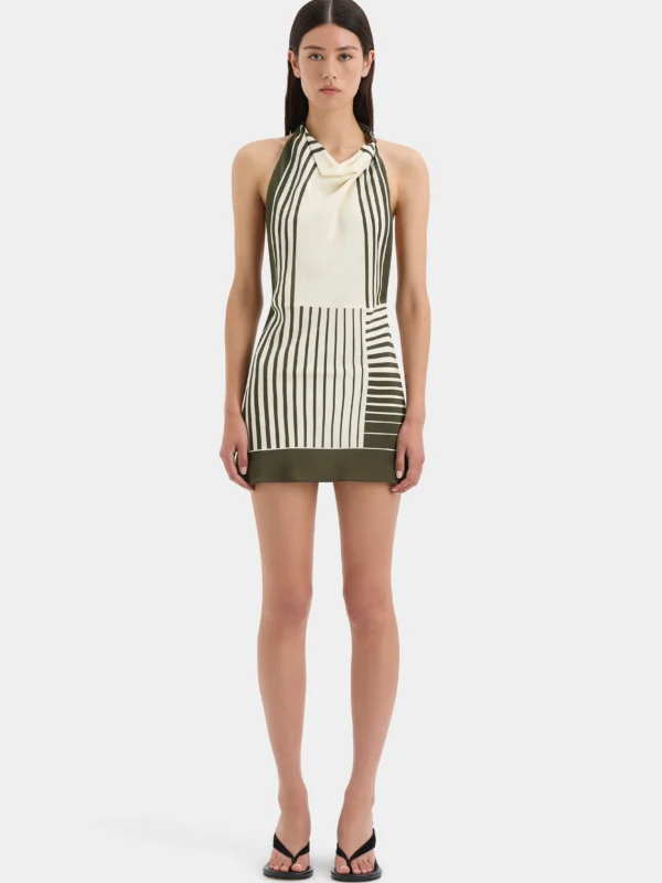 7507-S93-SIR125-1023 LEILANA FOLDED MINI DRESS GREEN STRIPE-24639-Sir The Label-0430