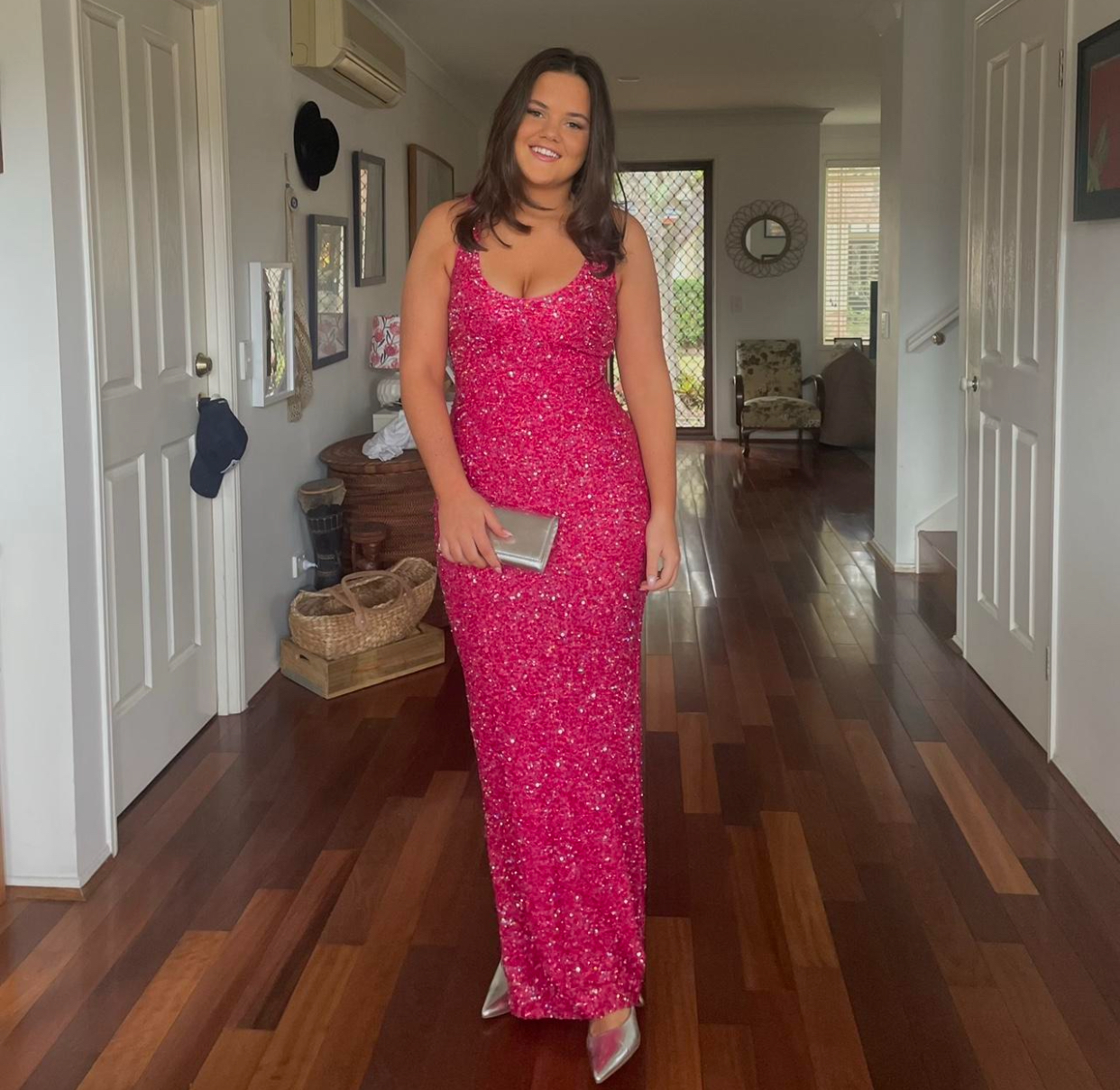 janhvi maxi dress in hot pink NBD Gown – Rent a Sequin maxi