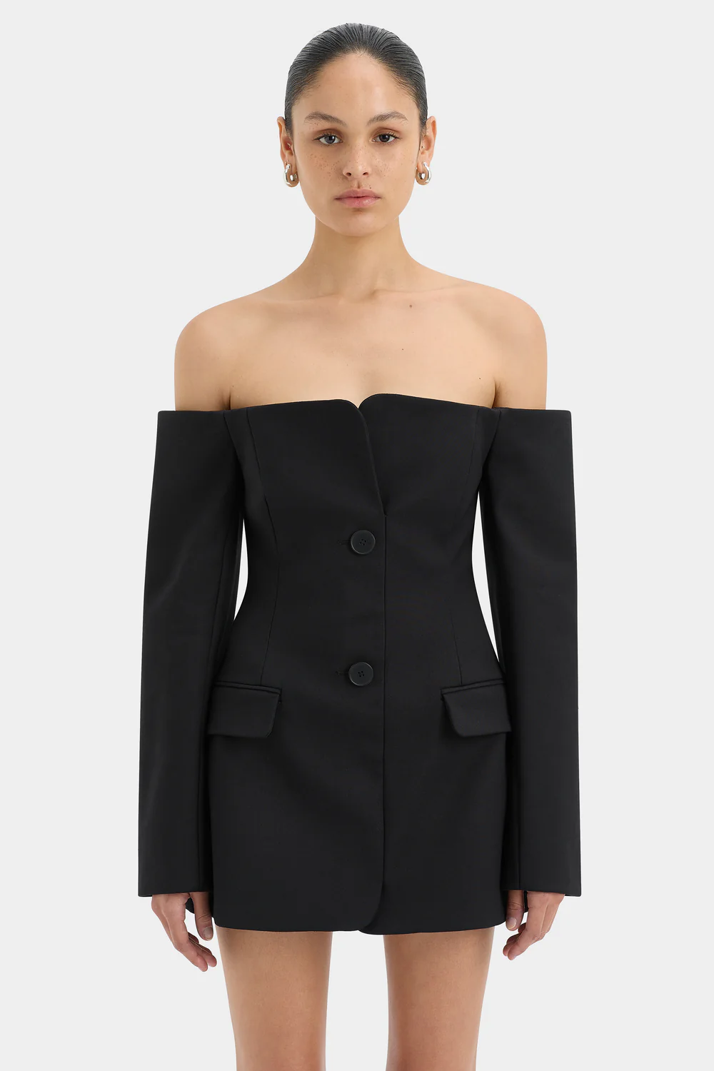 6417-S51-SIR223-Sandrine Tailored Mini Dress Black-23620-SirTheLabel-0297