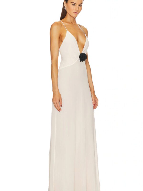 2054-Helsa Studio Sheer Deep V Long Slip Dress Ivory 1