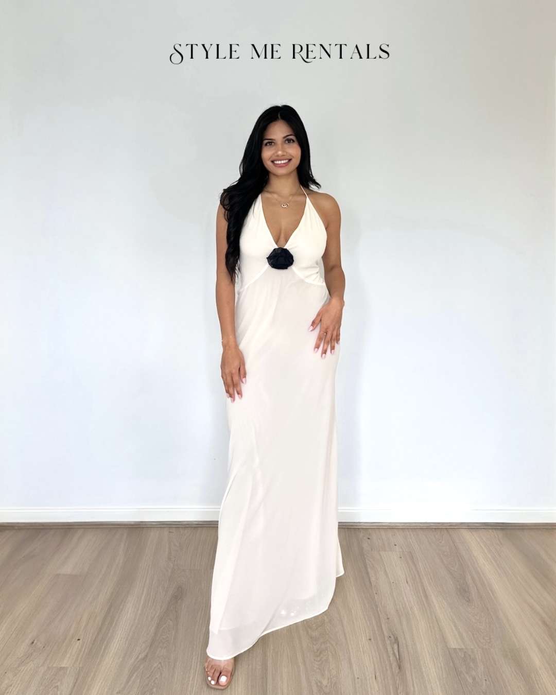 2054-Helsa Studio Sheer Deep V Long Slip Dress Ivory 1