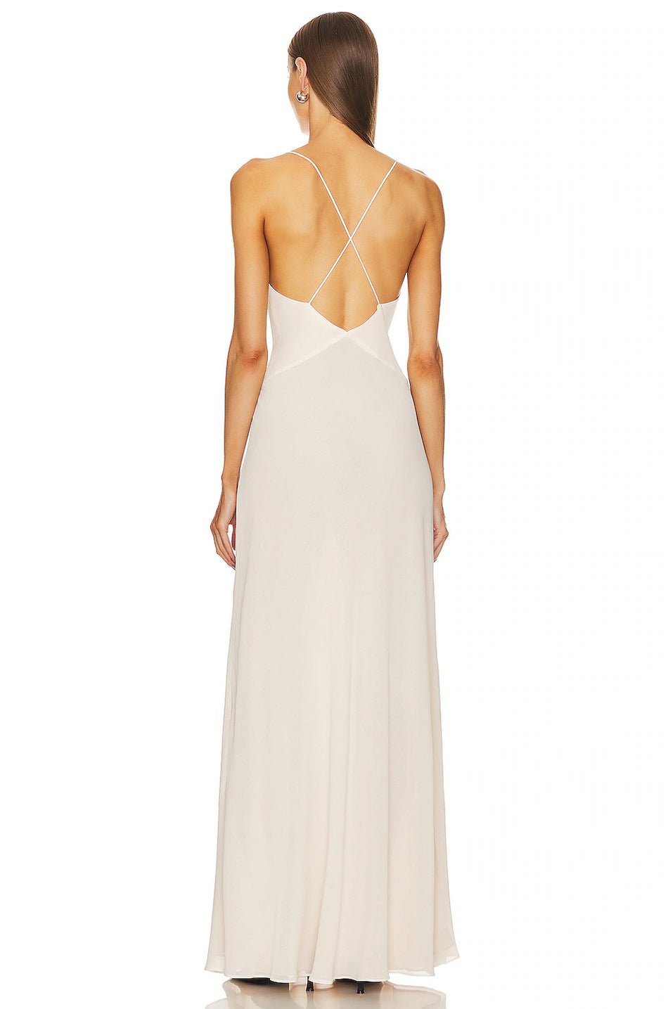 2054-Helsa Studio Sheer Deep V Long Slip Dress Ivory 4