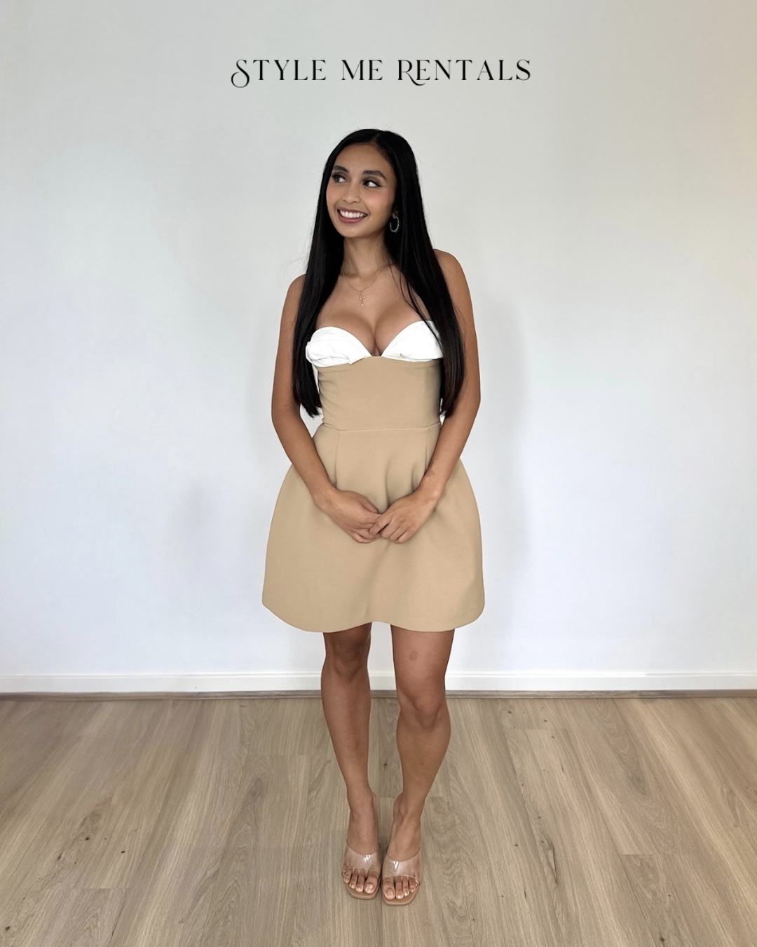 2054-Odd Muse Bardot Mini Dress Camel 1