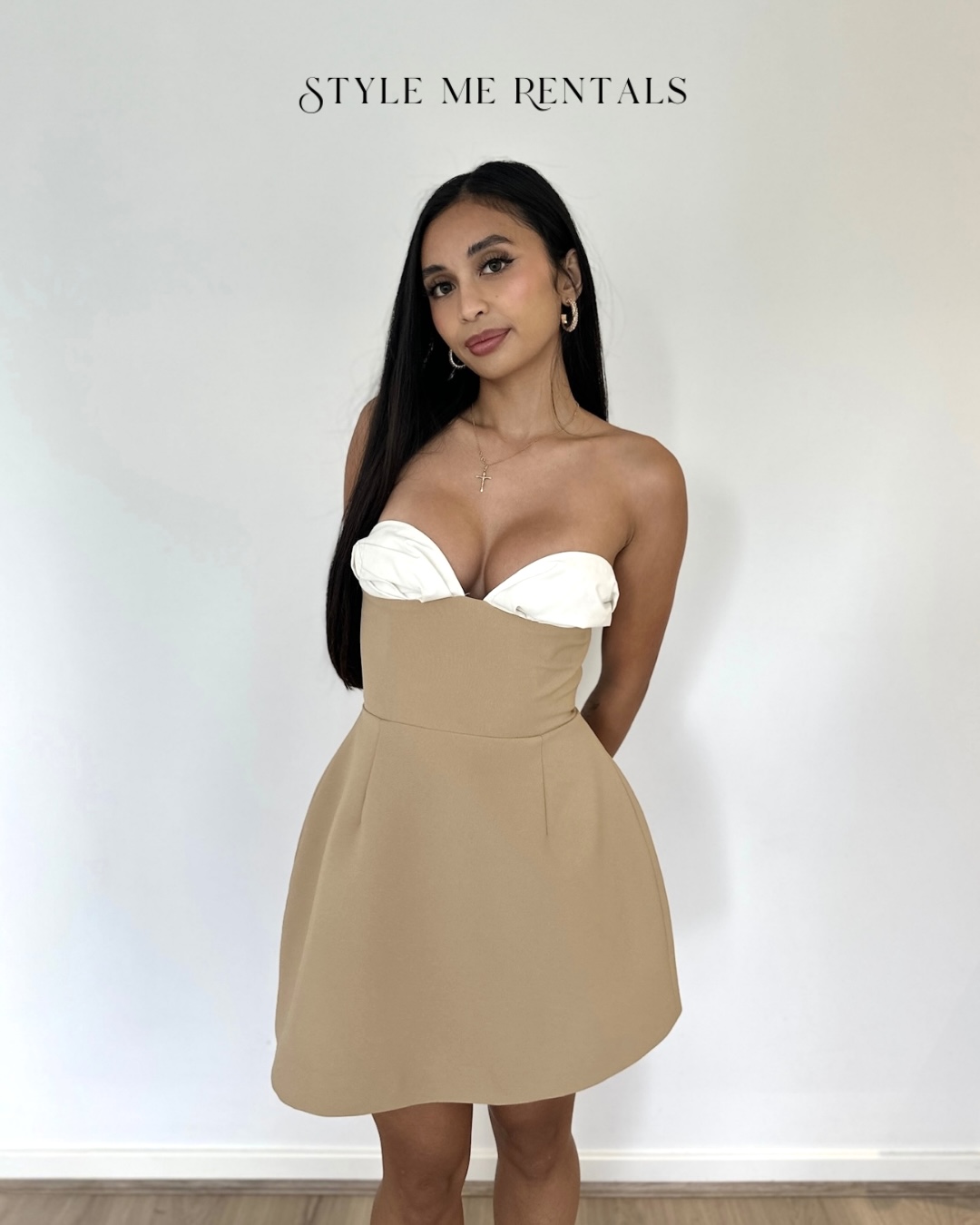 2054-Odd Muse Bardot Mini Dress Camel 2
