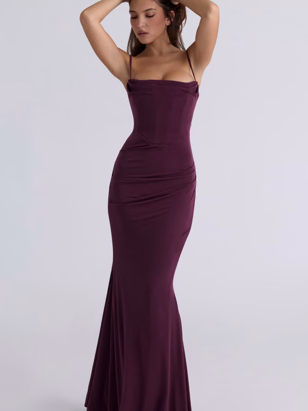 House of CB Milena Dark Cherry Corset Maxi Dress