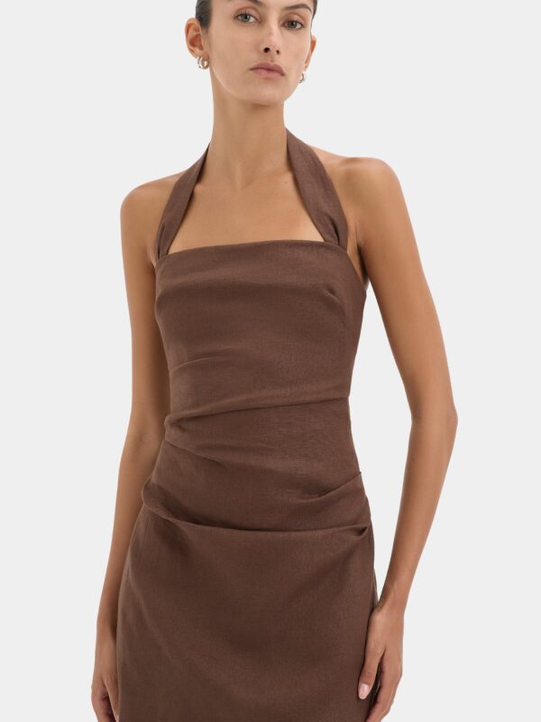9558-S50-SIR224-1101 Noemi Halter Mini Dress CHOCOLATE-25969-Sir The Label-0612