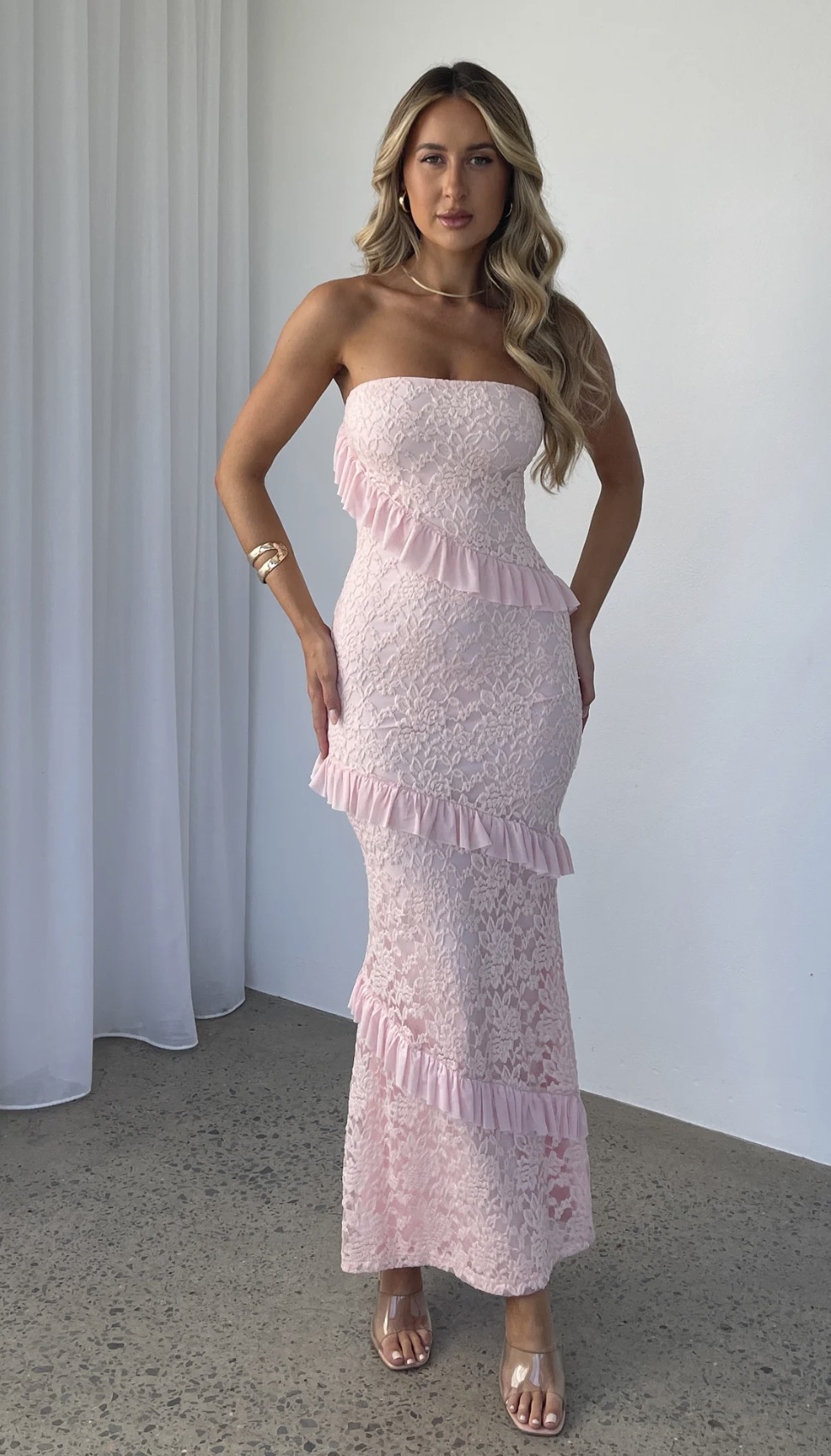 She's a masterpiece lace maxi dress in pink