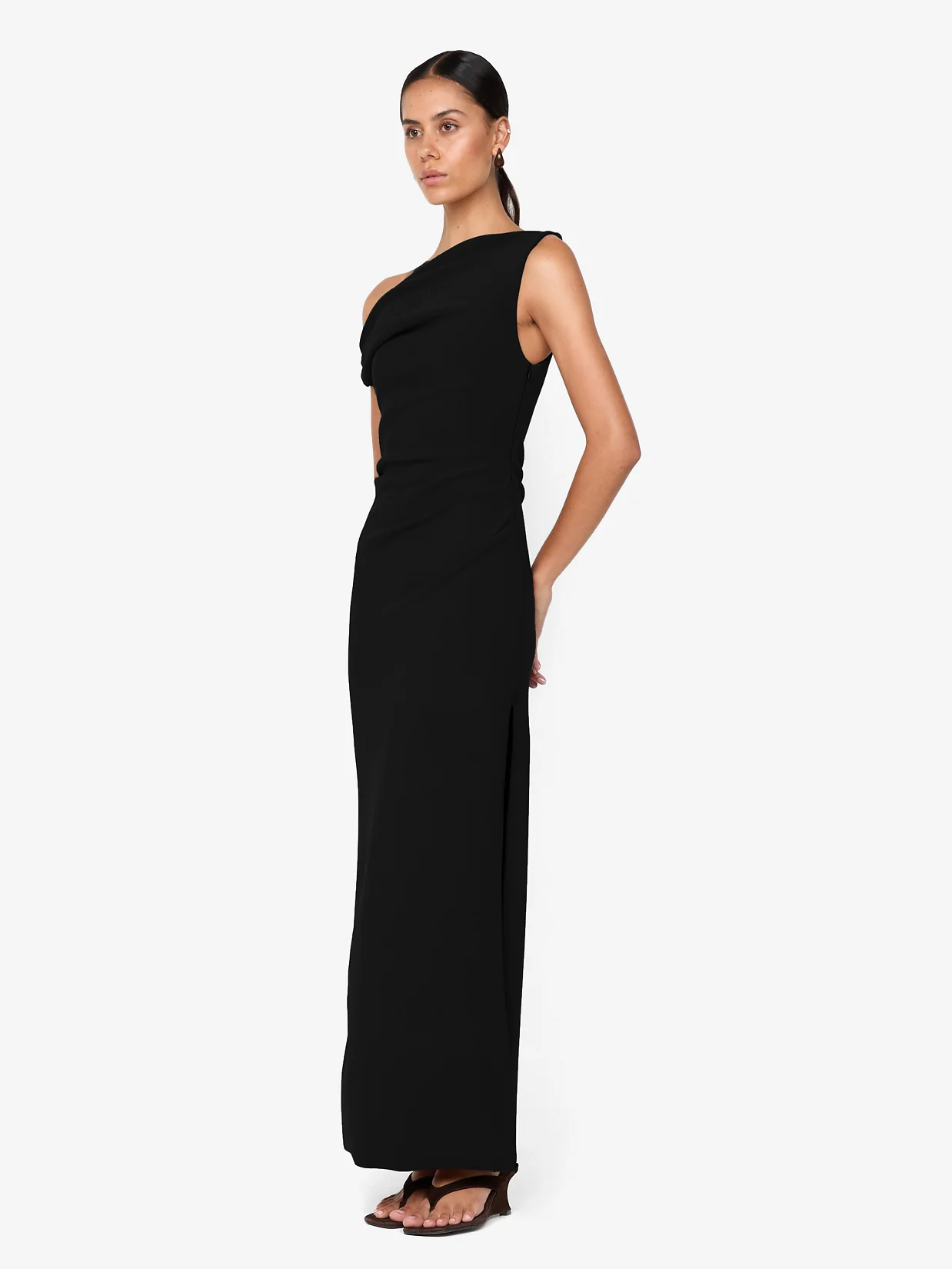 Leora Asym Maxi Dress in Black