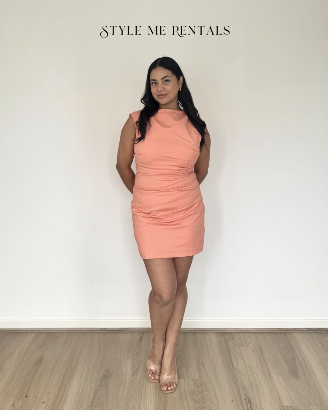 2054-Shona Joy Lani Draped Mini Dress Peach 1
