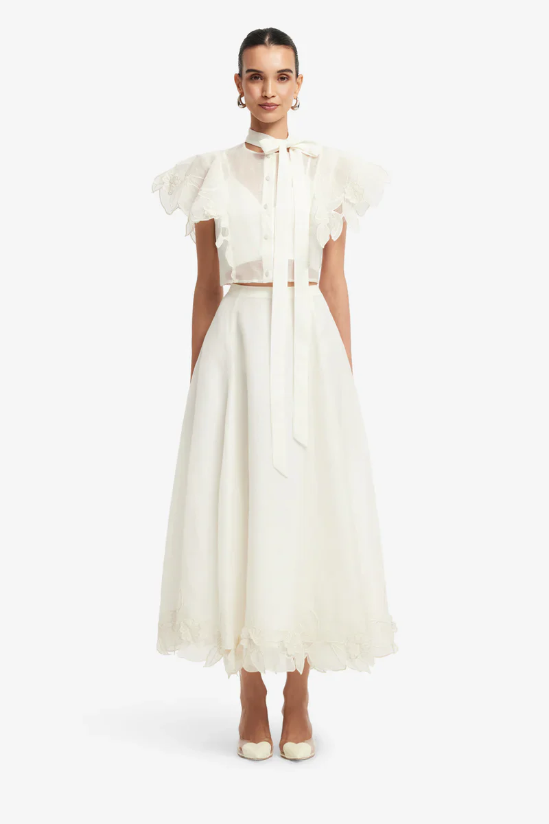 10709-LLPF260411 Leila-Applique-Midi-Skirt Snow 1