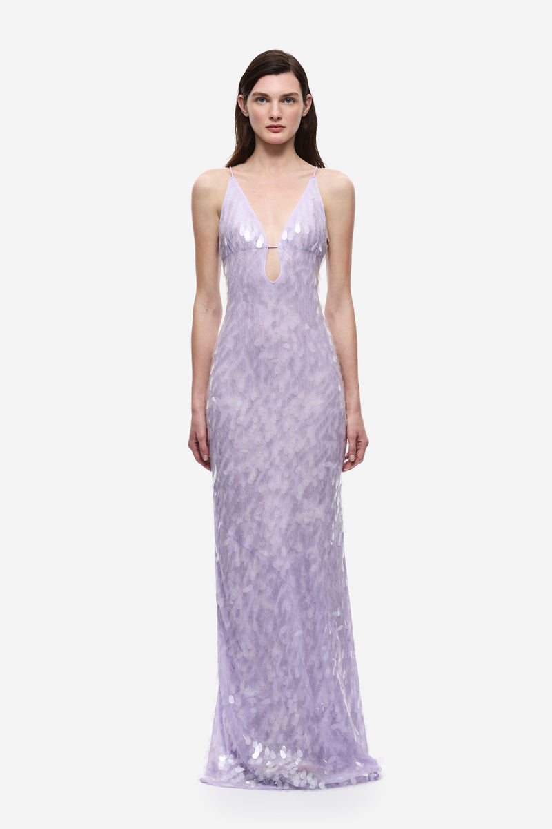 2054-Misha Sapphire Sequin Dress Lilac 1