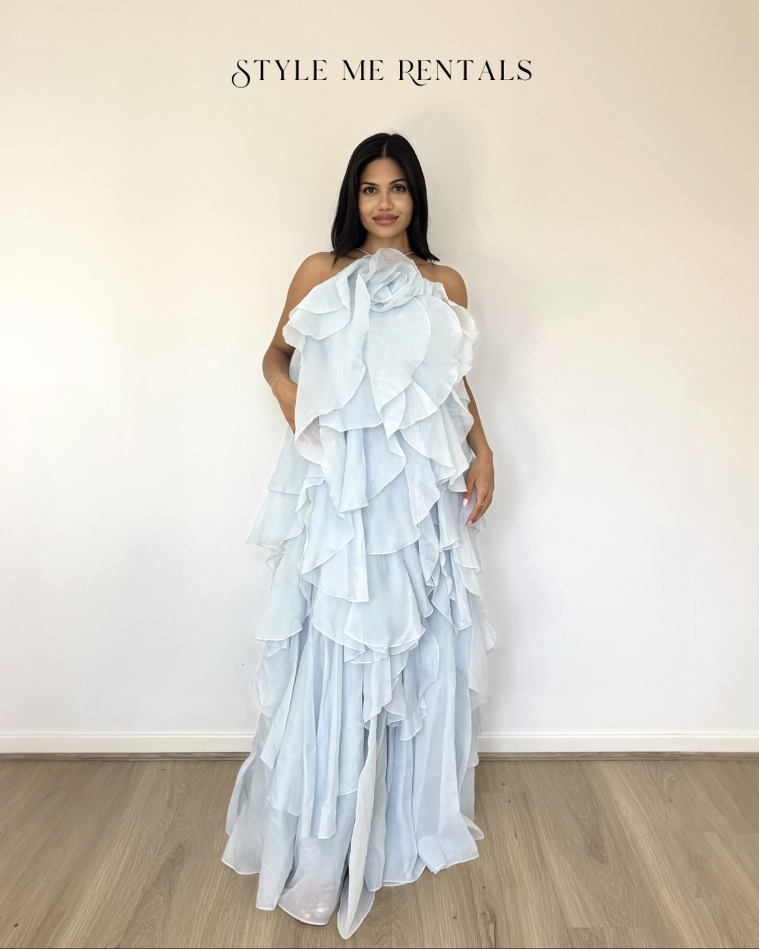 2054-Aje Pandorea Layered Maxi Dress Silver Blue 1