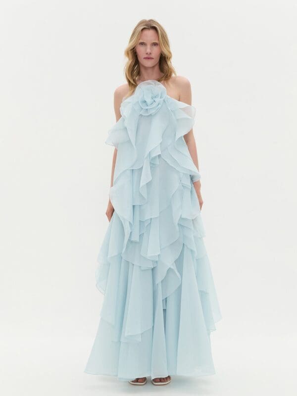 2054-Aje Pandorea Layered Maxi Dress Silver Blue 1