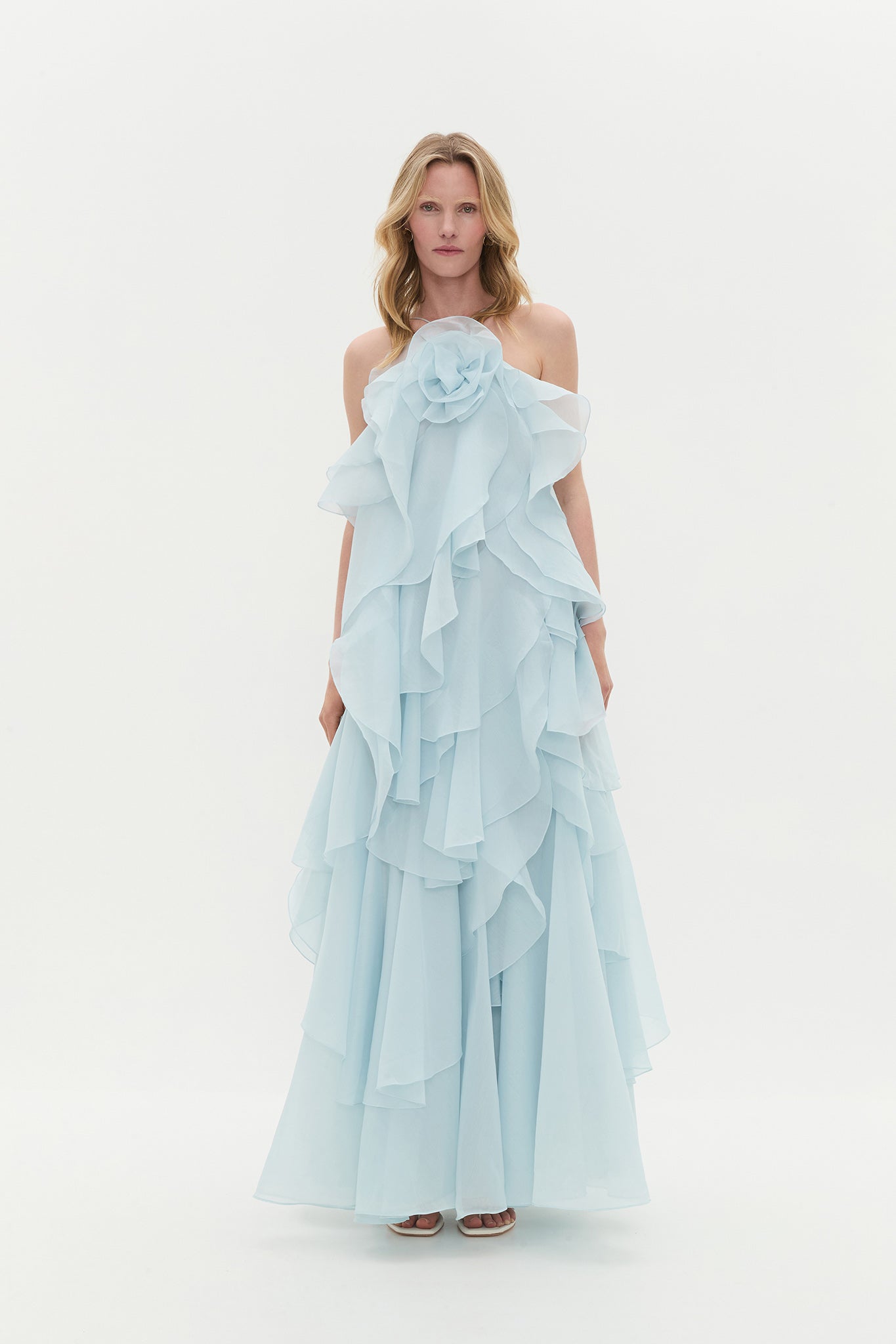 2054-Aje Pandorea Layered Maxi Dress Silver Blue 1