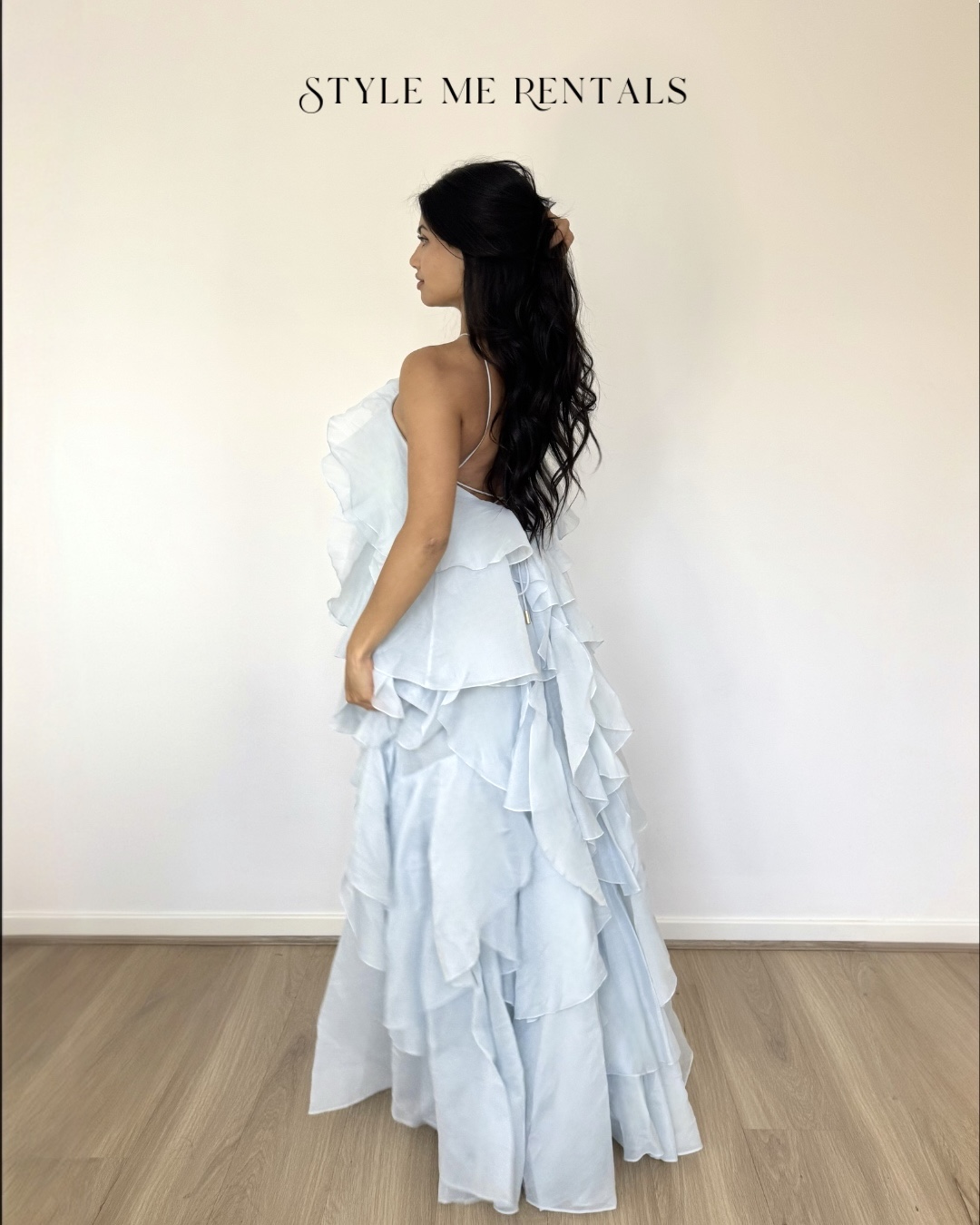 2054-Aje Pandorea Layered Maxi Dress Silver Blue 2