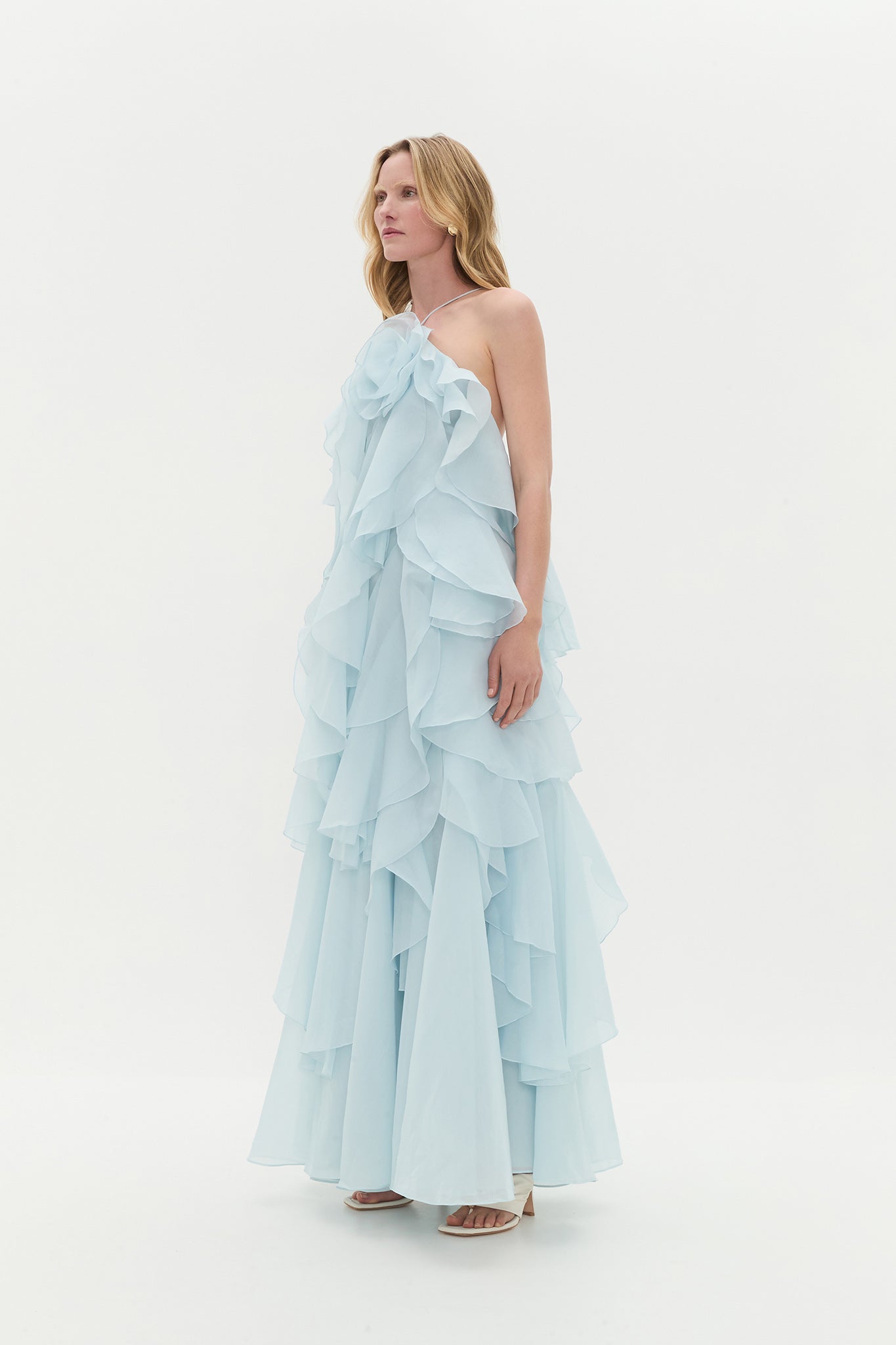 2054-Aje Pandorea Layered Maxi Dress Silver Blue 2