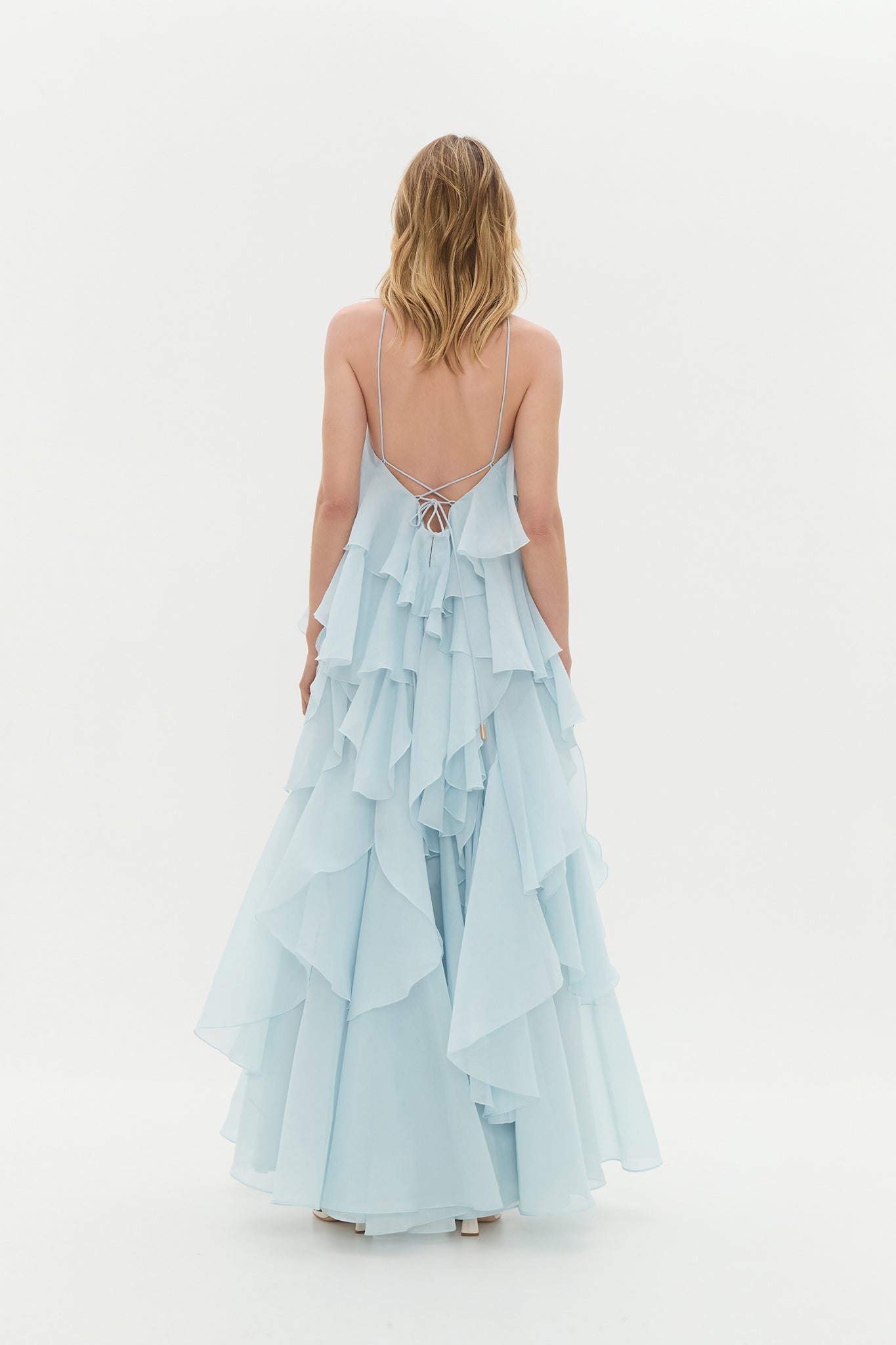 2054-Aje Pandorea Layered Maxi Dress Silver Blue 3