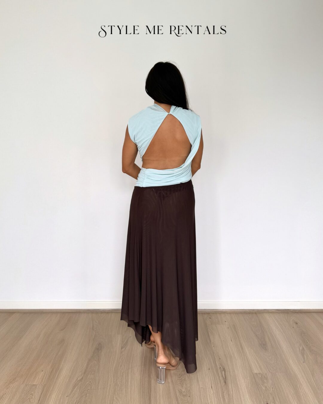 2054-Bec and Bridge Conni Asym Midi Dress Artic Blue and Dark Choc 2