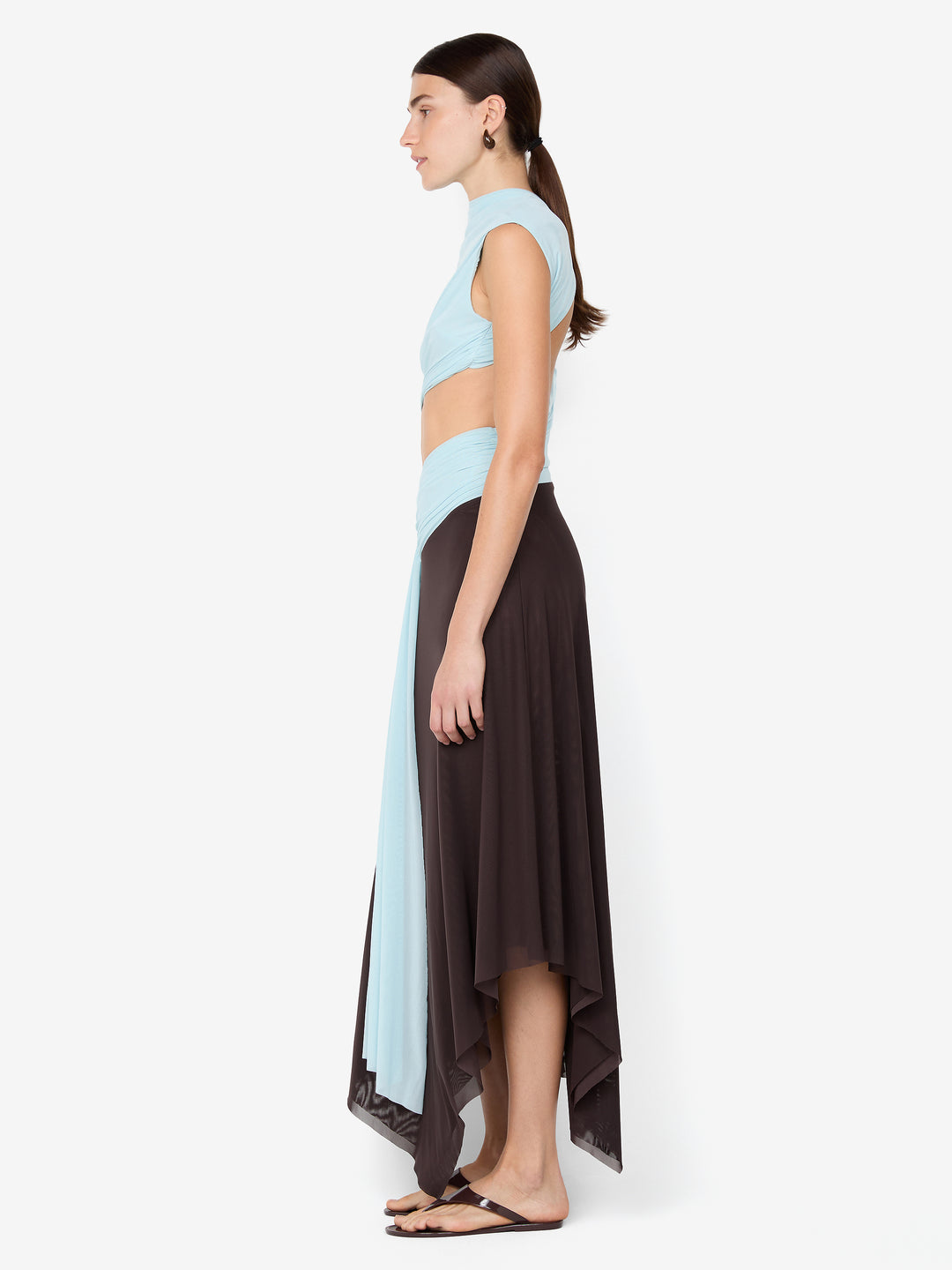 2054-Bec and Bridge Conni Asym Midi Dress Artic Blue and Dark Choc 3