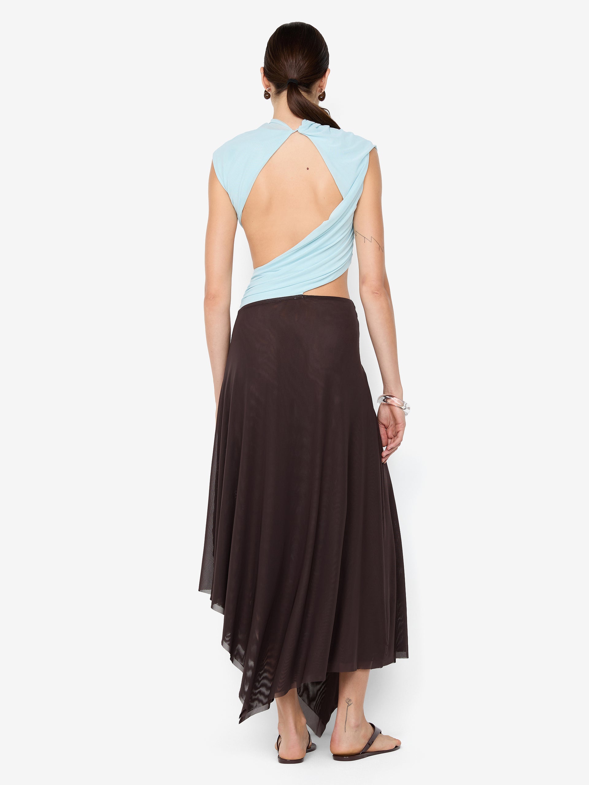 2054-Bec and Bridge Conni Asym Midi Dress Artic Blue and Dark Choc 4