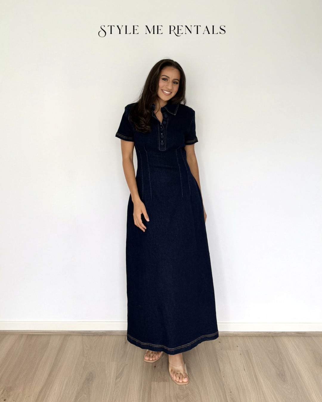 2054-Odd Muse Denim Collared Midi Dress Indigo Blue 1