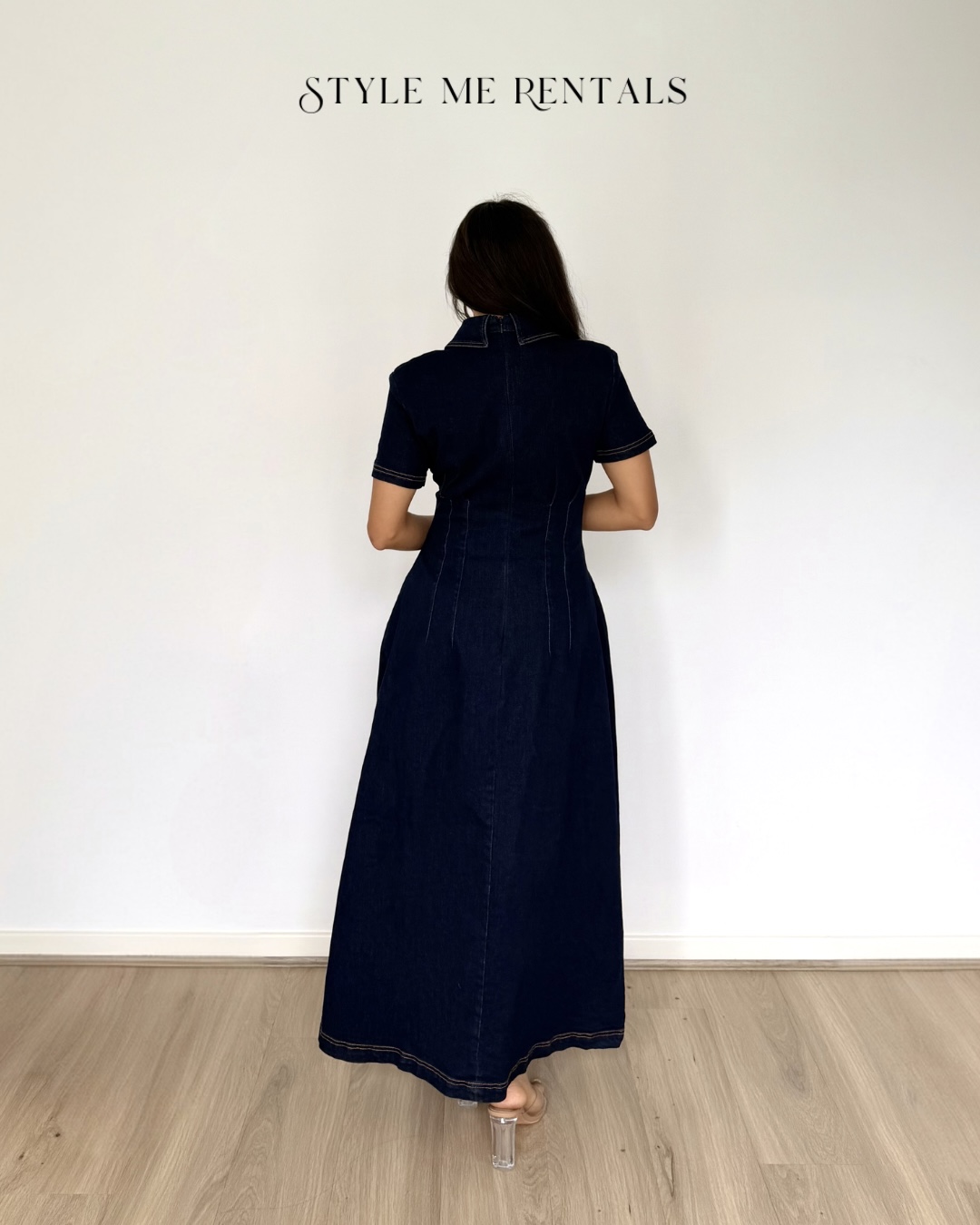 2054-Odd Muse Denim Collared Midi Dress Indigo Blue 2