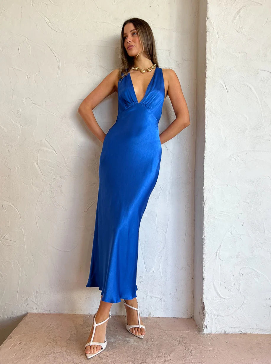 2054-Shona Joy Oliviera Plunge Cross Back Midi Dress Strong Blue 1