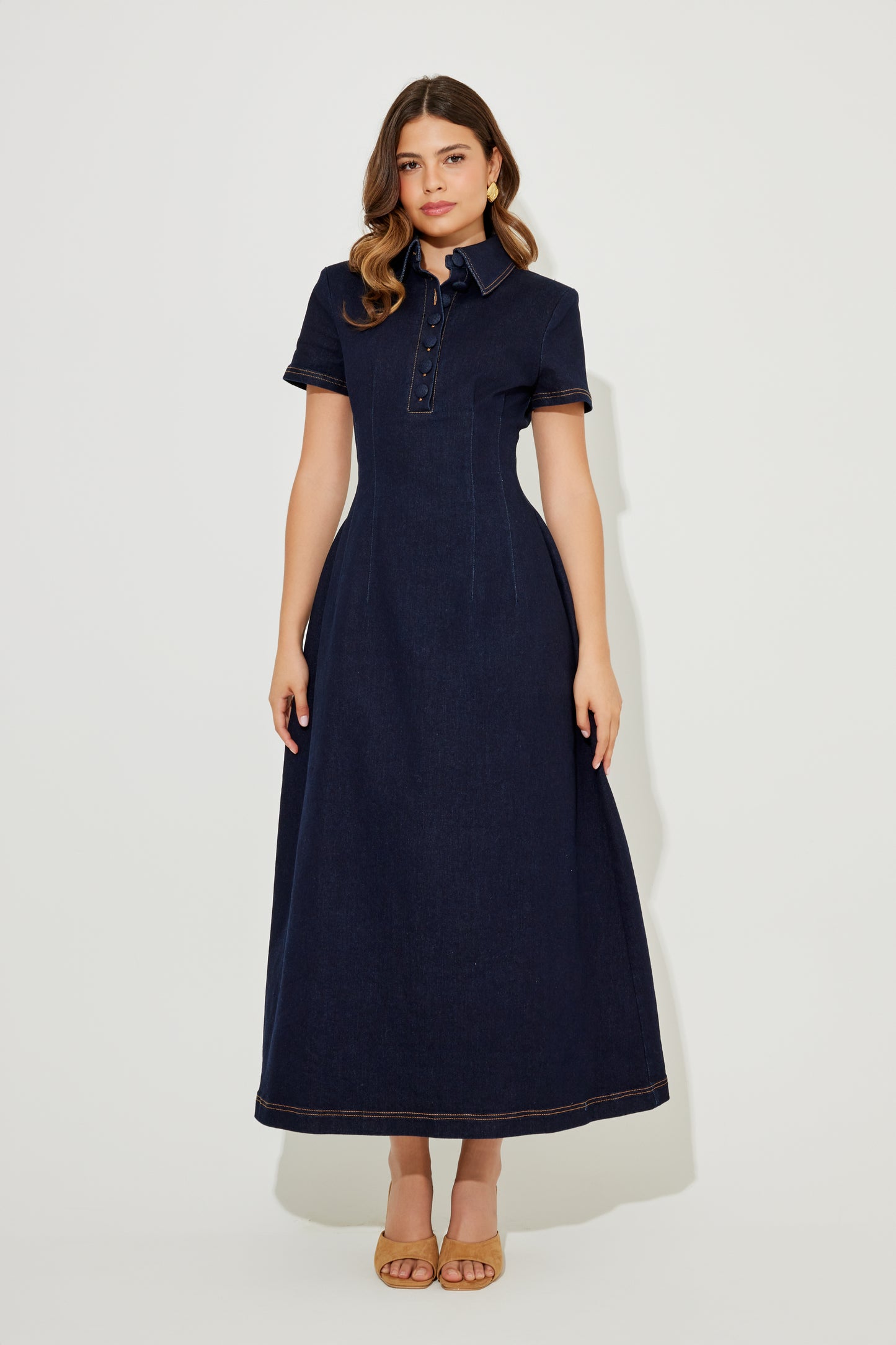 2054-The Ultimate Muse Denim Collared Midi Dress 2
