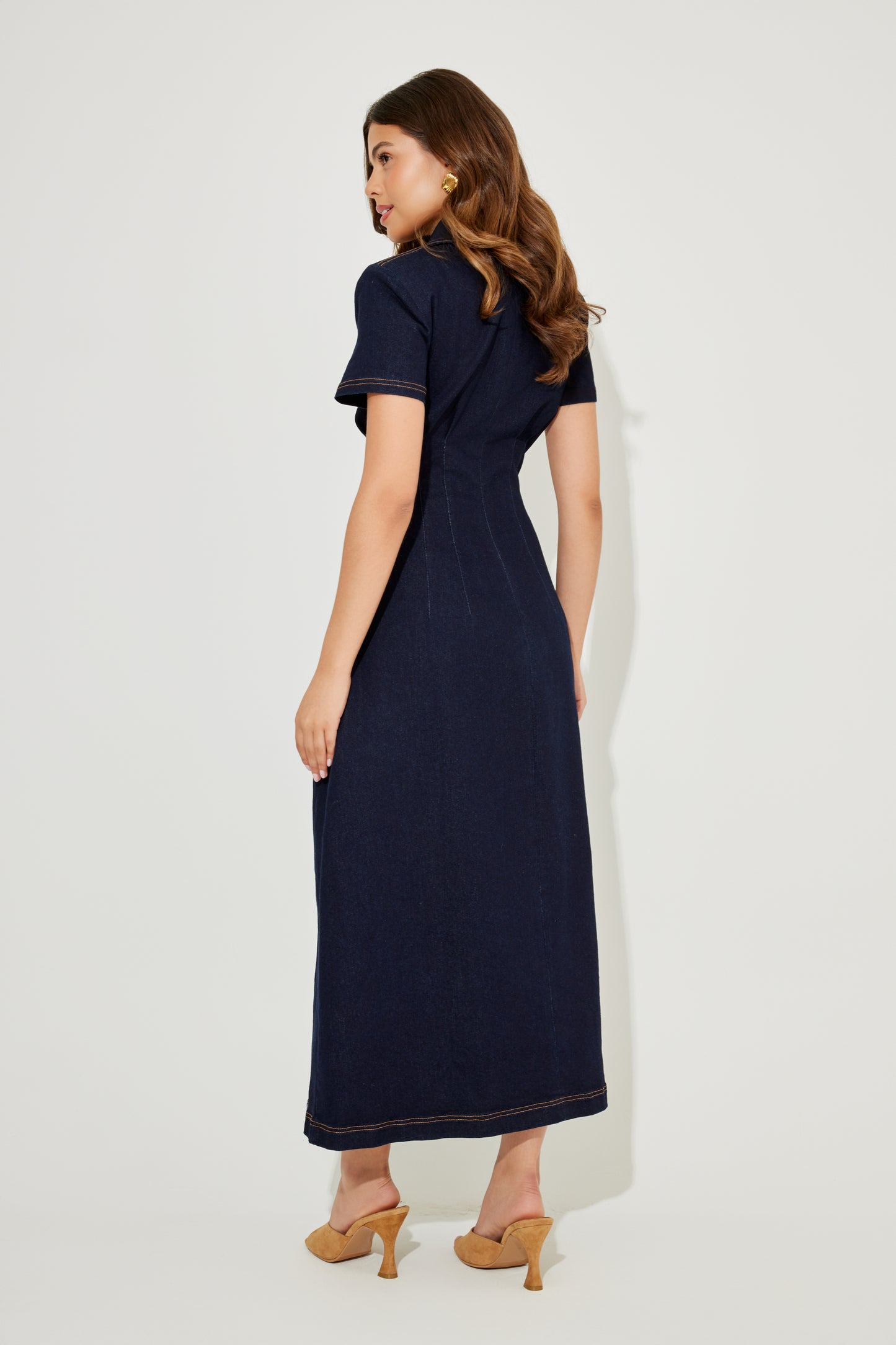 2054-The Ultimate Muse Denim Collared Midi Dress 3