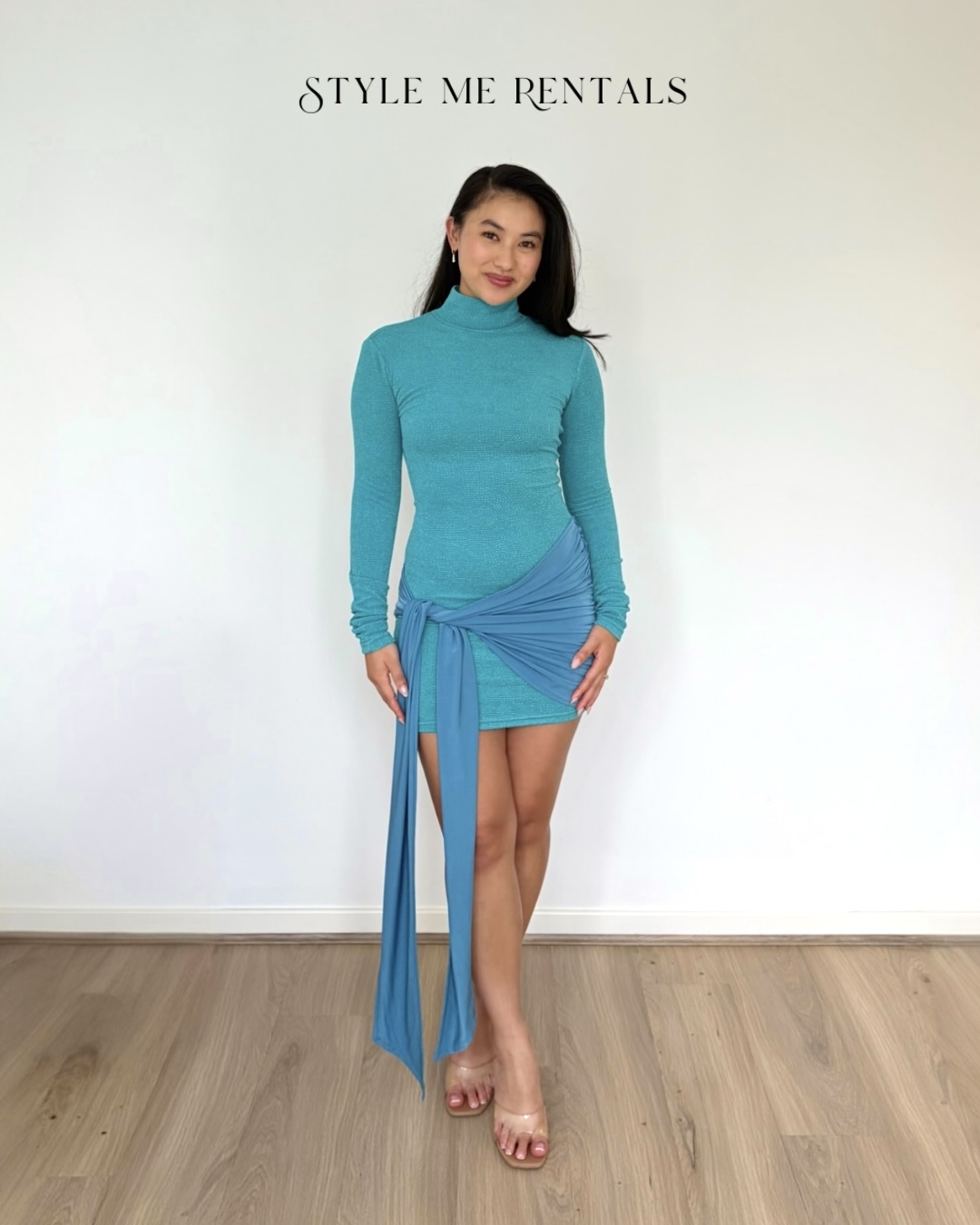 2054-With Harper Lu Textured Wrap Dress Ocean Blue 1
