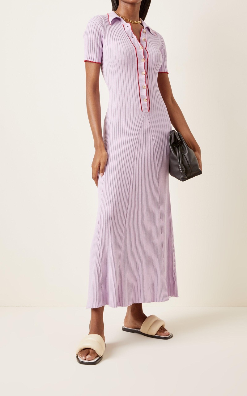 626-anna-quan-purple-Laurel-Ribbed-knit-Cotton-Maxi-Polo-Dress Large