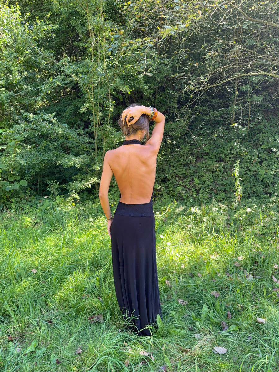 11264-maxi kjole med blonde Sort skyla 11